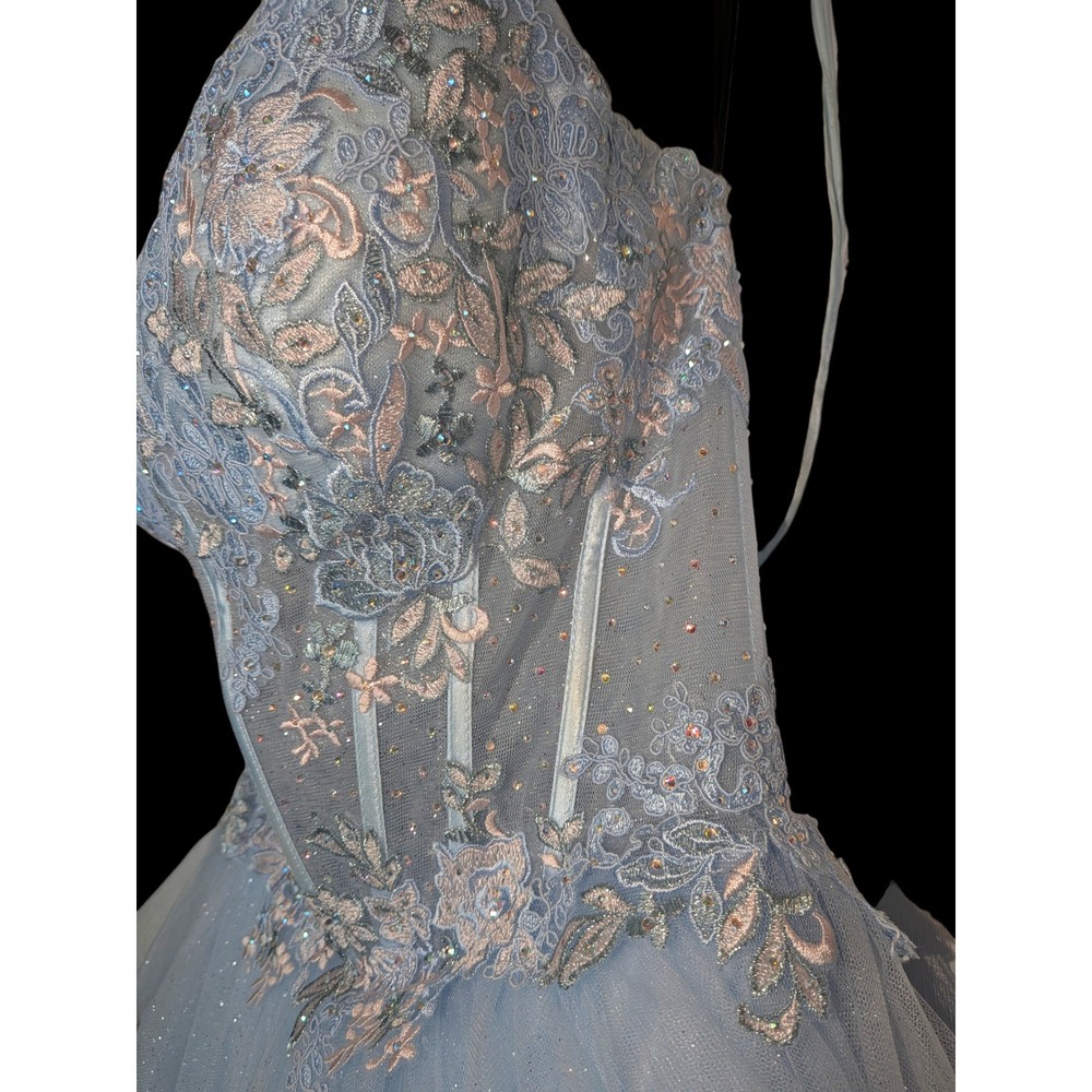 Light Blue Prom Dress‎ Corset Back Embroidered Princess Formal Ball Gown Size 6 - Picture 5 of 16